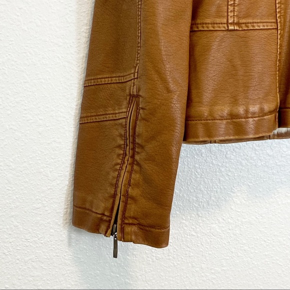 Vintage Giacca Faux Leather Brown Bomber Jacket With Faux Fur Collar & Lining M - Picture 5 of 9